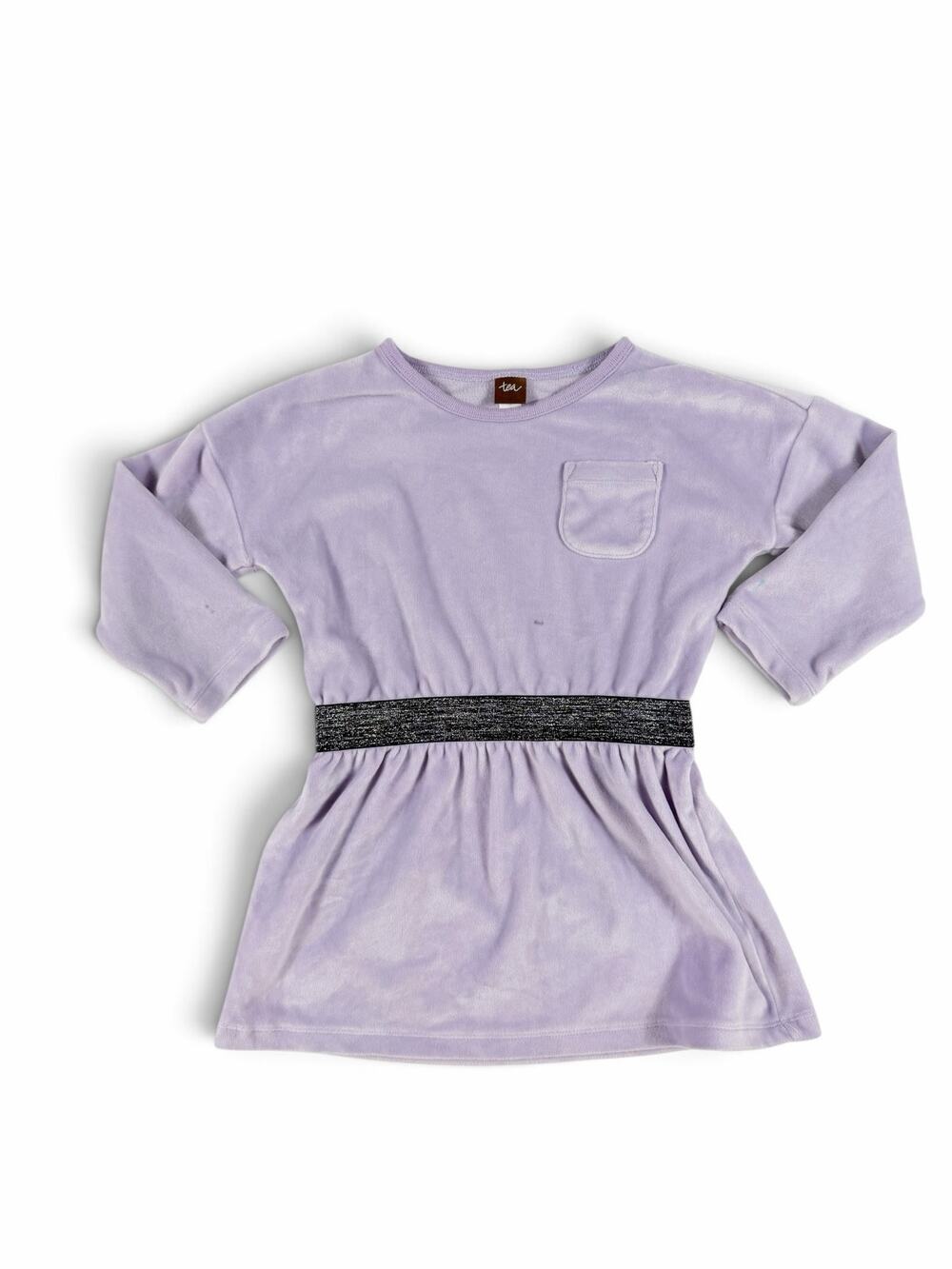 Tea Collection Girls Velour Pocket Dress Purple Glitter Waist Size 3